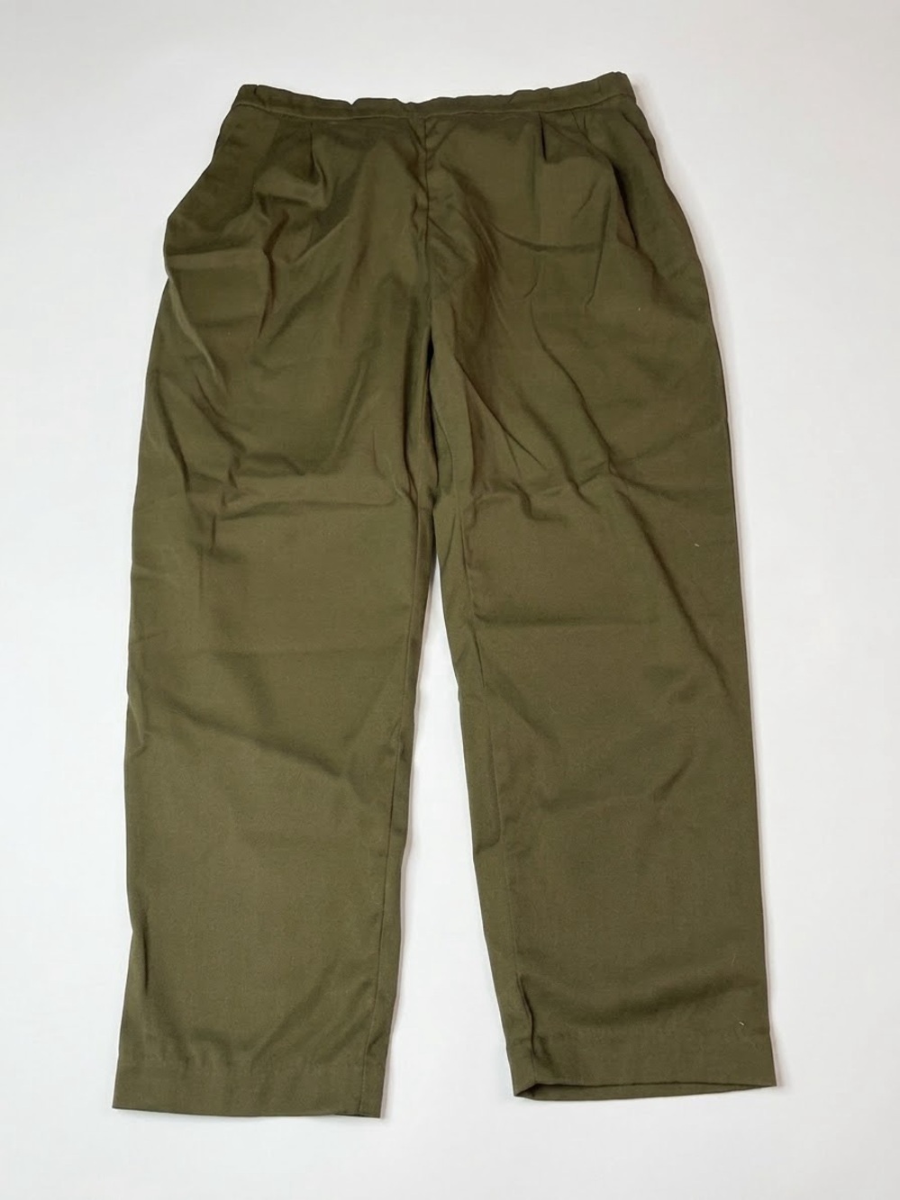 H&M Olive Green Elastic Waist Ankle Trousers Size 12 | Wool Blend Pull-On Pants